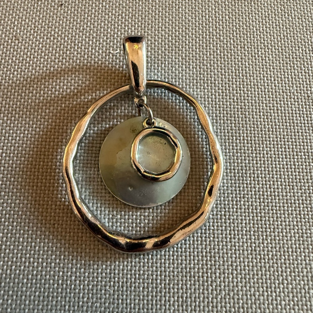Lia Sophia Silver and Mother of Pearl Modern Circular Pendant